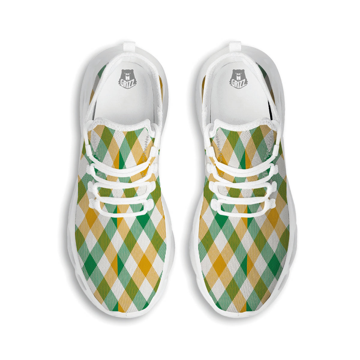 Patrick's Day Irish Plaid Print White Running Shoes-grizzshop