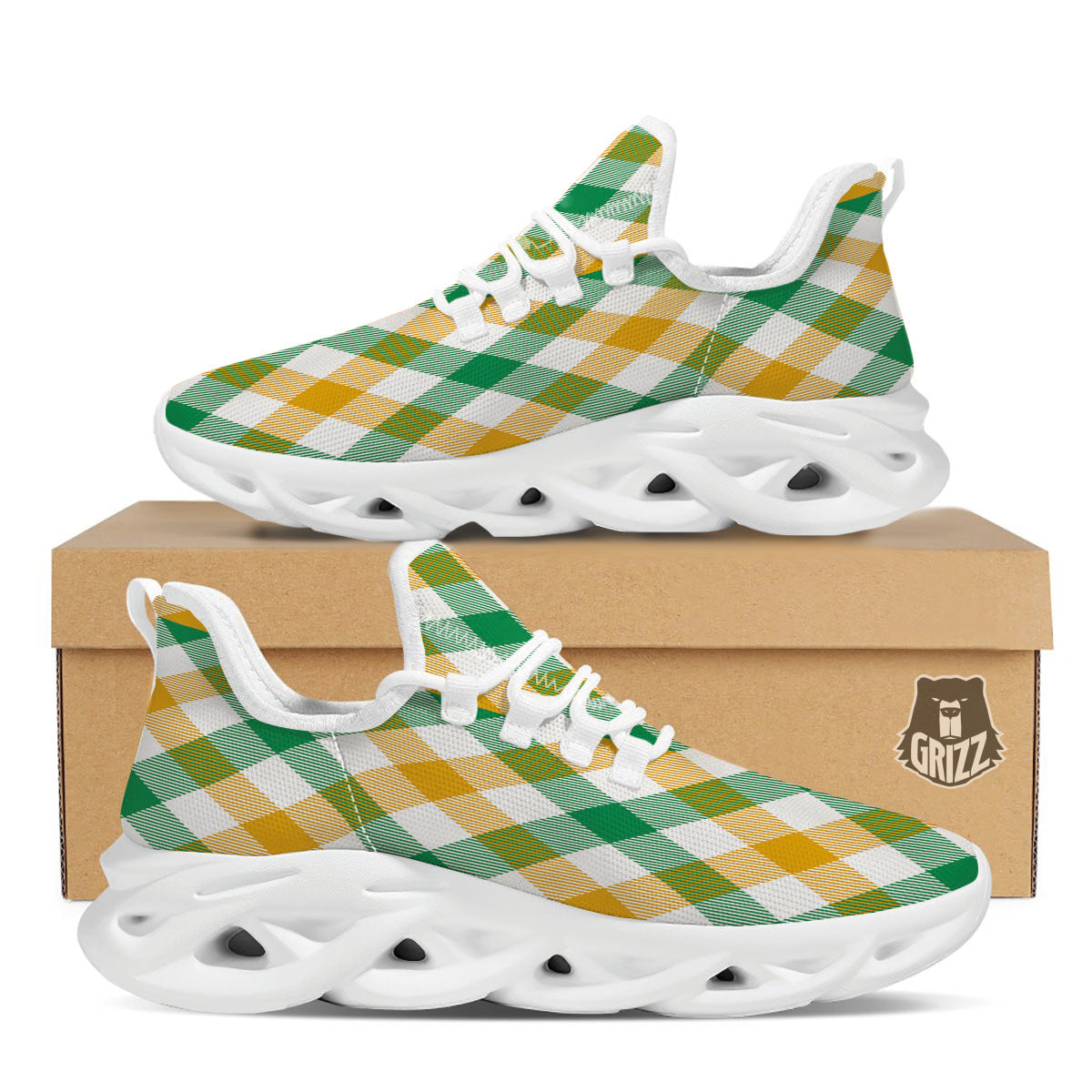 Patrick's Day Irish Plaid Print White Running Shoes-grizzshop