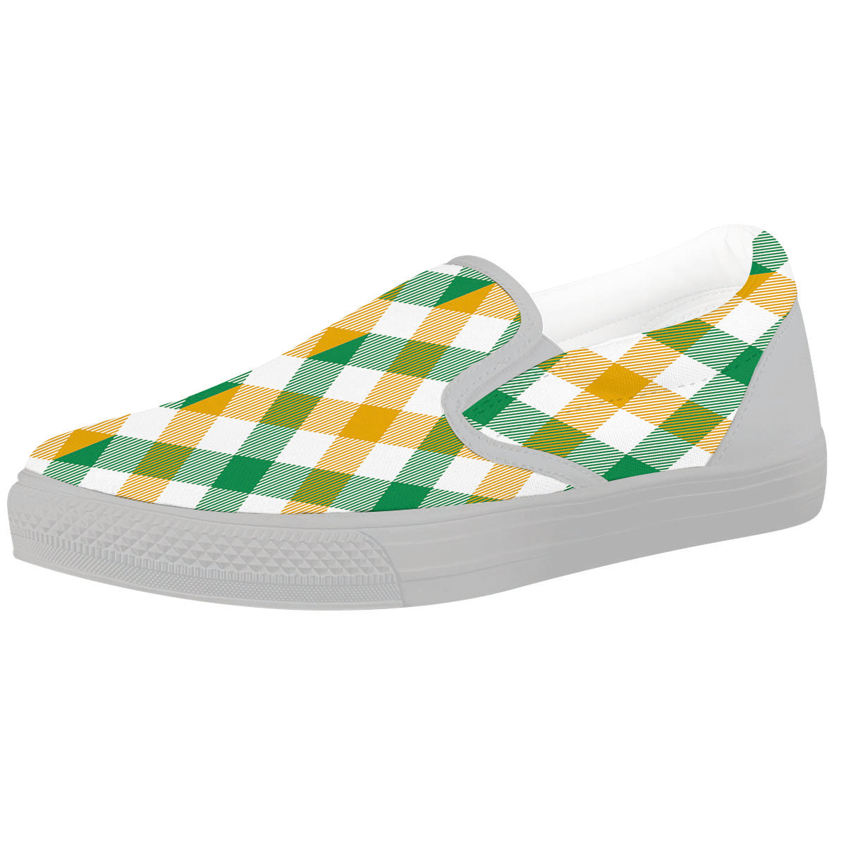 Patrick's Day Irish Plaid Print White Slip On Shoes-grizzshop