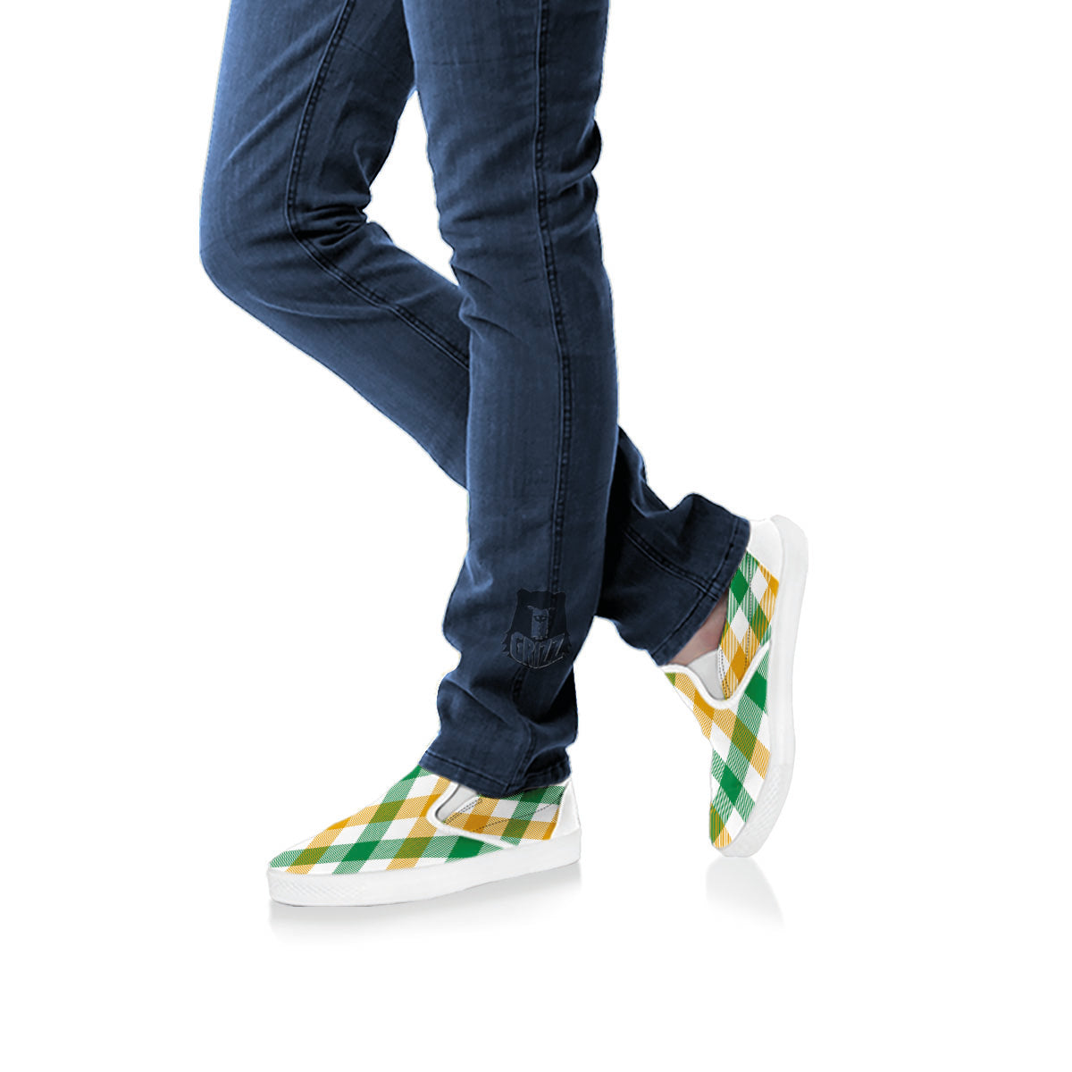 Patrick's Day Irish Plaid Print White Slip On Shoes-grizzshop