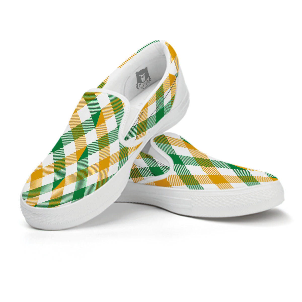 Patrick's Day Irish Plaid Print White Slip On Shoes-grizzshop