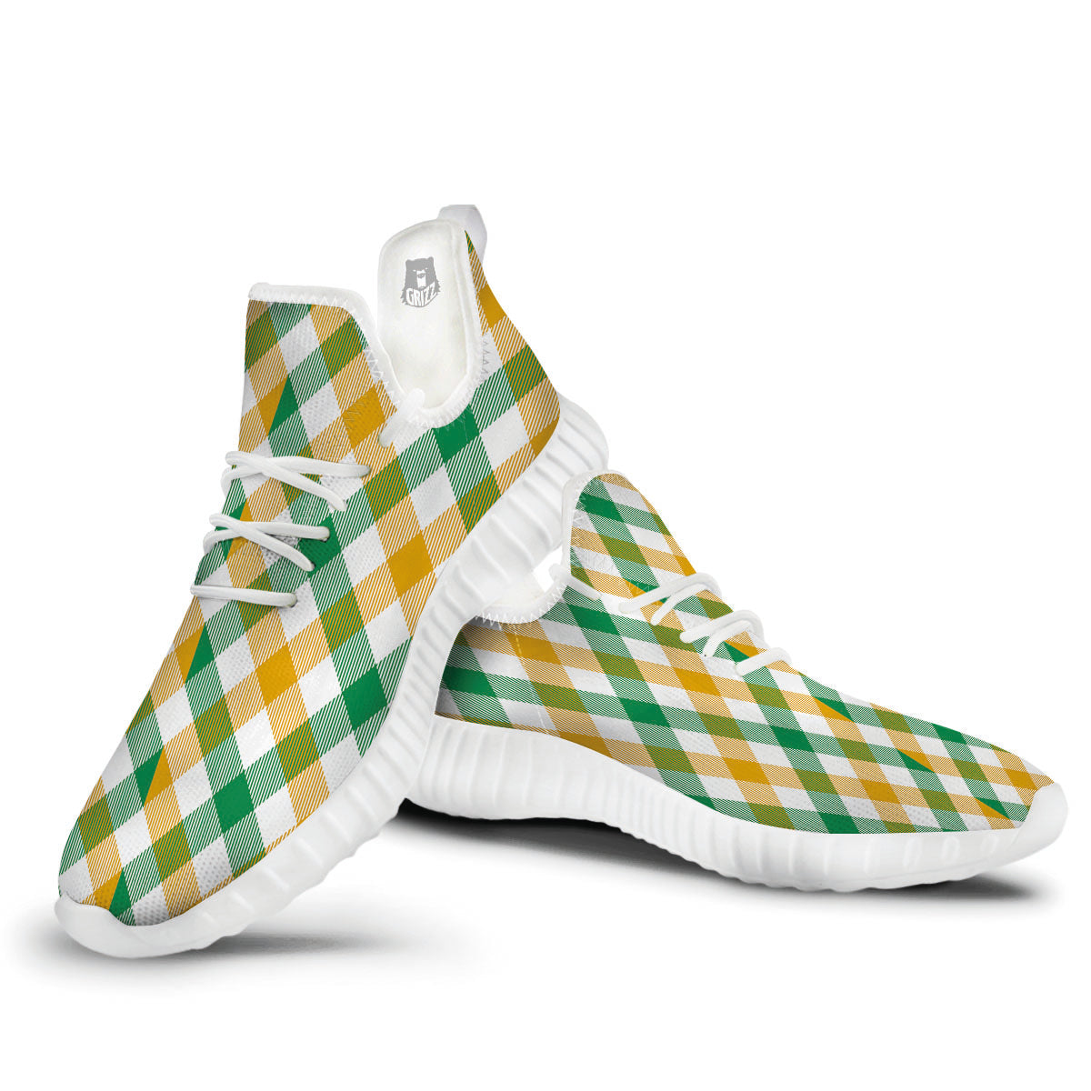 Patrick's Day Irish Plaid Print White Walking Shoes-grizzshop