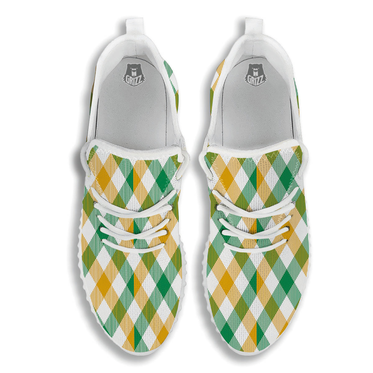 Patrick's Day Irish Plaid Print White Walking Shoes-grizzshop