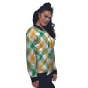 Patrick's Day Irish Plaid Print Women's Bomber Jacket-grizzshop