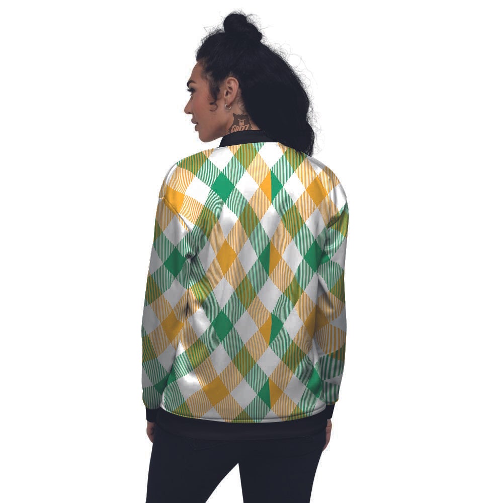 Patrick's Day Irish Plaid Print Women's Bomber Jacket-grizzshop