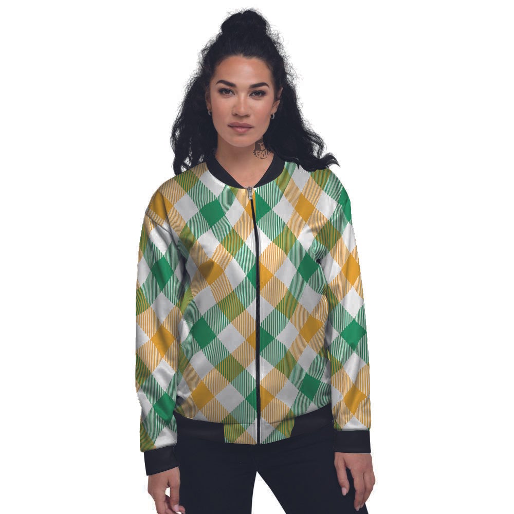 Patrick's Day Irish Plaid Print Women's Bomber Jacket-grizzshop