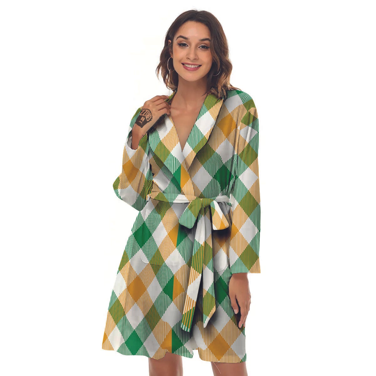 Patrick's Day Irish Plaid Print Women's Robe-grizzshop