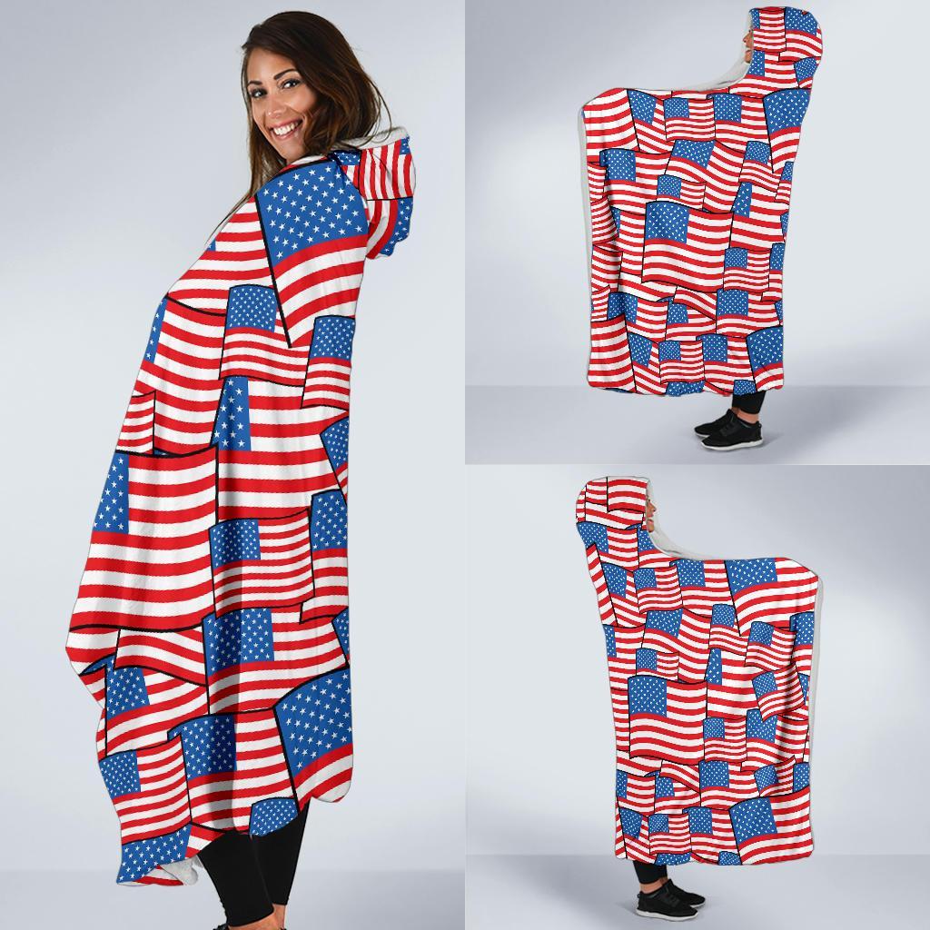 Patriot Pattern Print Hooded Blanket-grizzshop