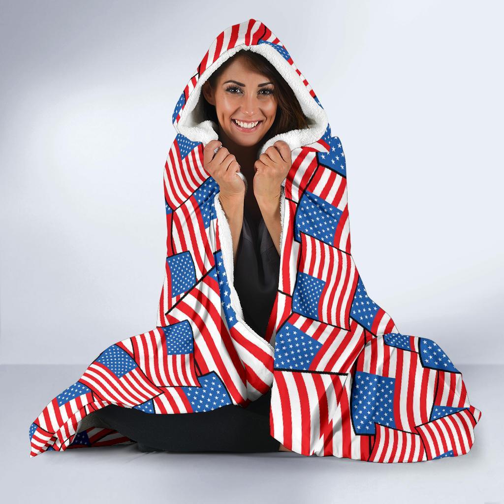 Patriot Pattern Print Hooded Blanket-grizzshop