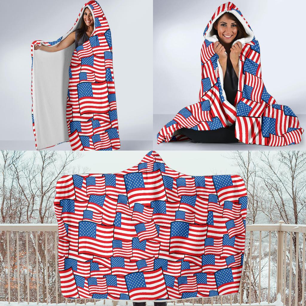 Patriot Pattern Print Hooded Blanket-grizzshop