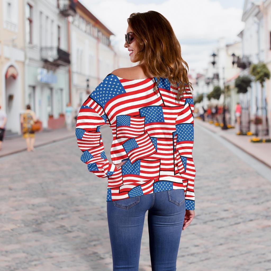 Patriot Pattern Print Women Off Shoulder Sweatshirt-grizzshop