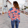 Patriot Pattern Print Women Off Shoulder Sweatshirt-grizzshop