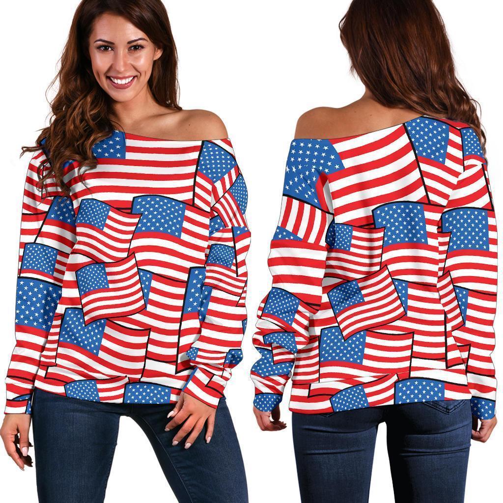 Patriot Pattern Print Women Off Shoulder Sweatshirt-grizzshop