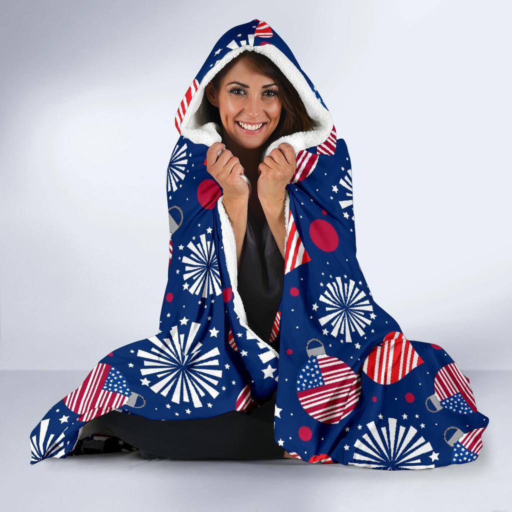 Patriot Print Pattern Hooded Blanket-grizzshop