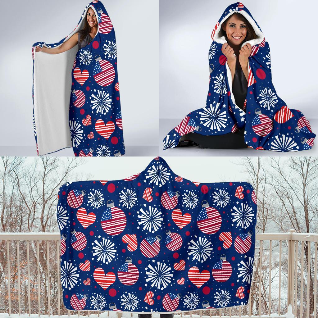 Patriot Print Pattern Hooded Blanket-grizzshop
