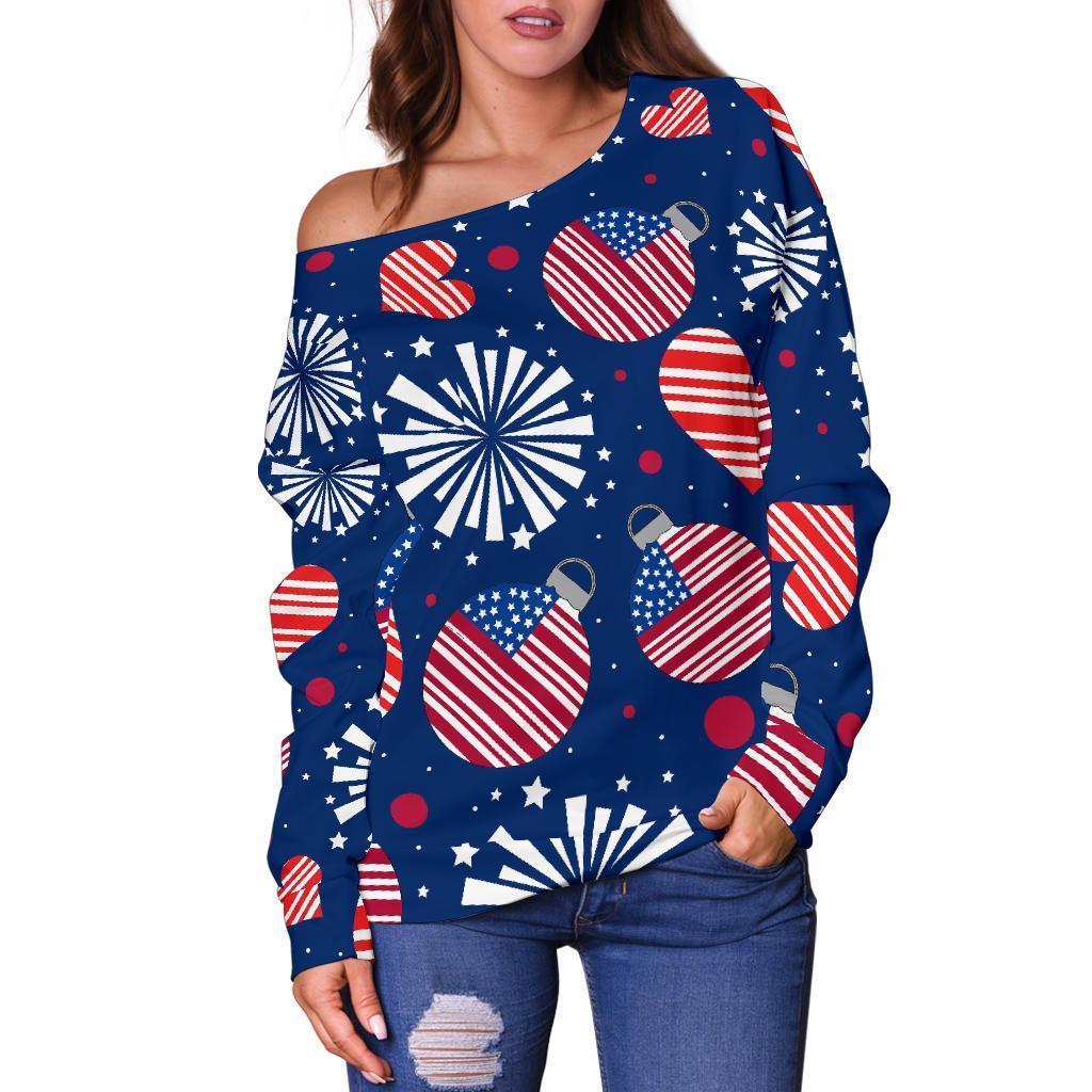 Patriot Print Pattern Women Off Shoulder Sweatshirt-grizzshop