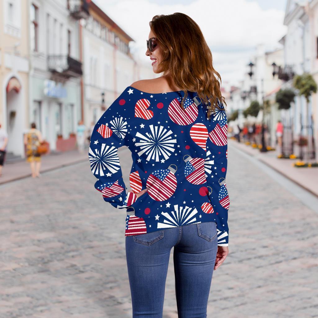 Patriot Print Pattern Women Off Shoulder Sweatshirt-grizzshop