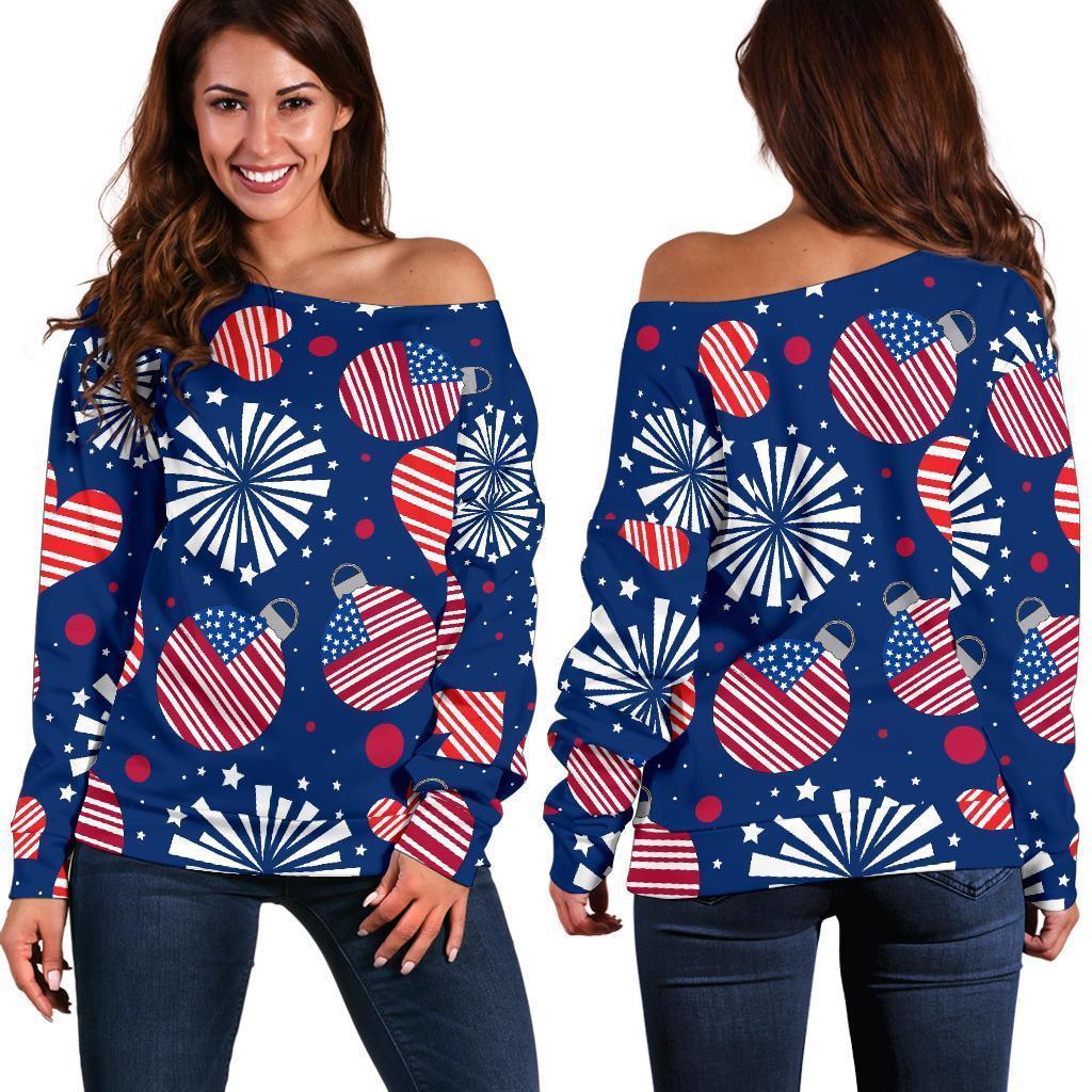 Patriot Print Pattern Women Off Shoulder Sweatshirt-grizzshop