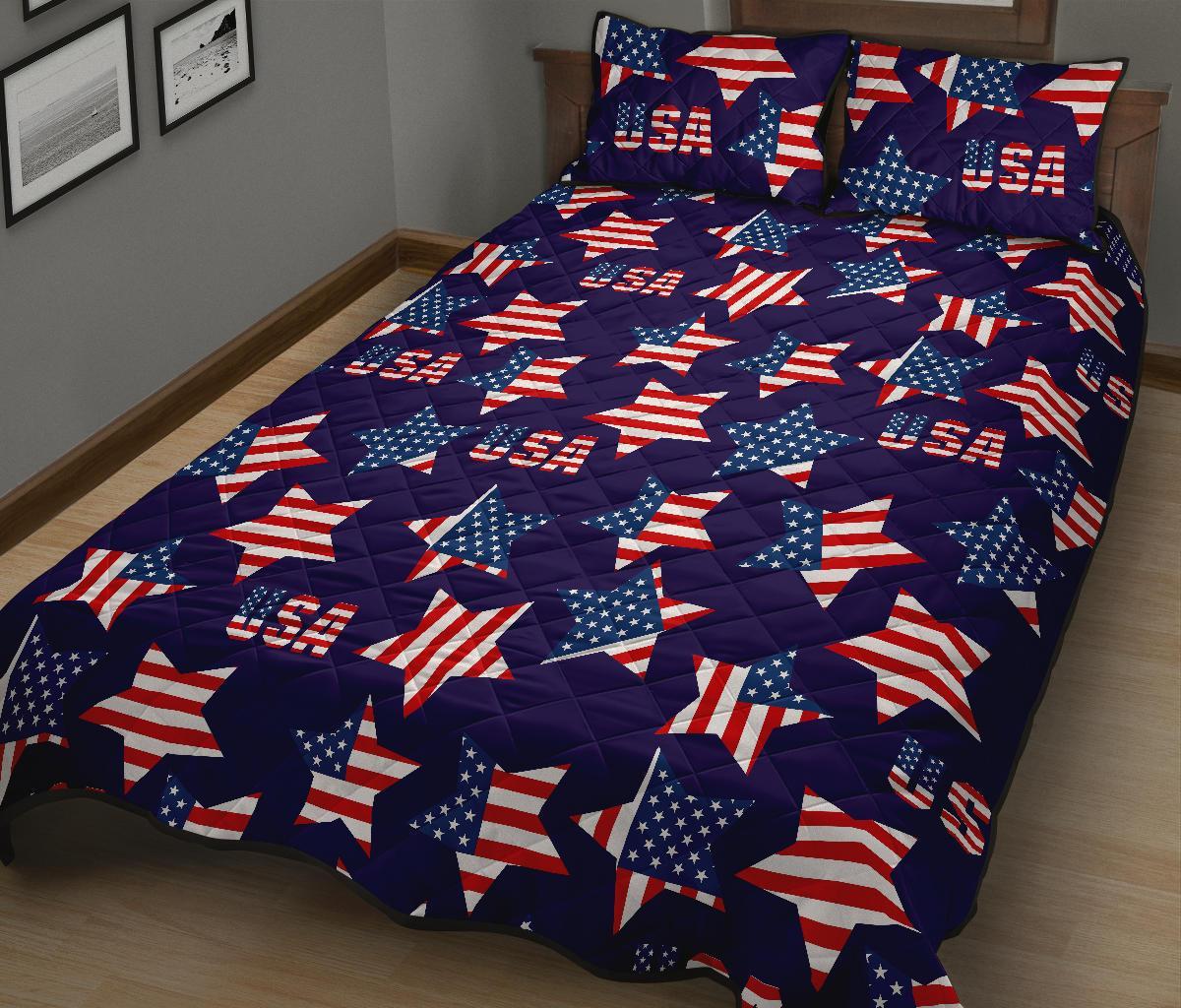 Patriot Usa Pattern Print Bed Set Quilt-grizzshop