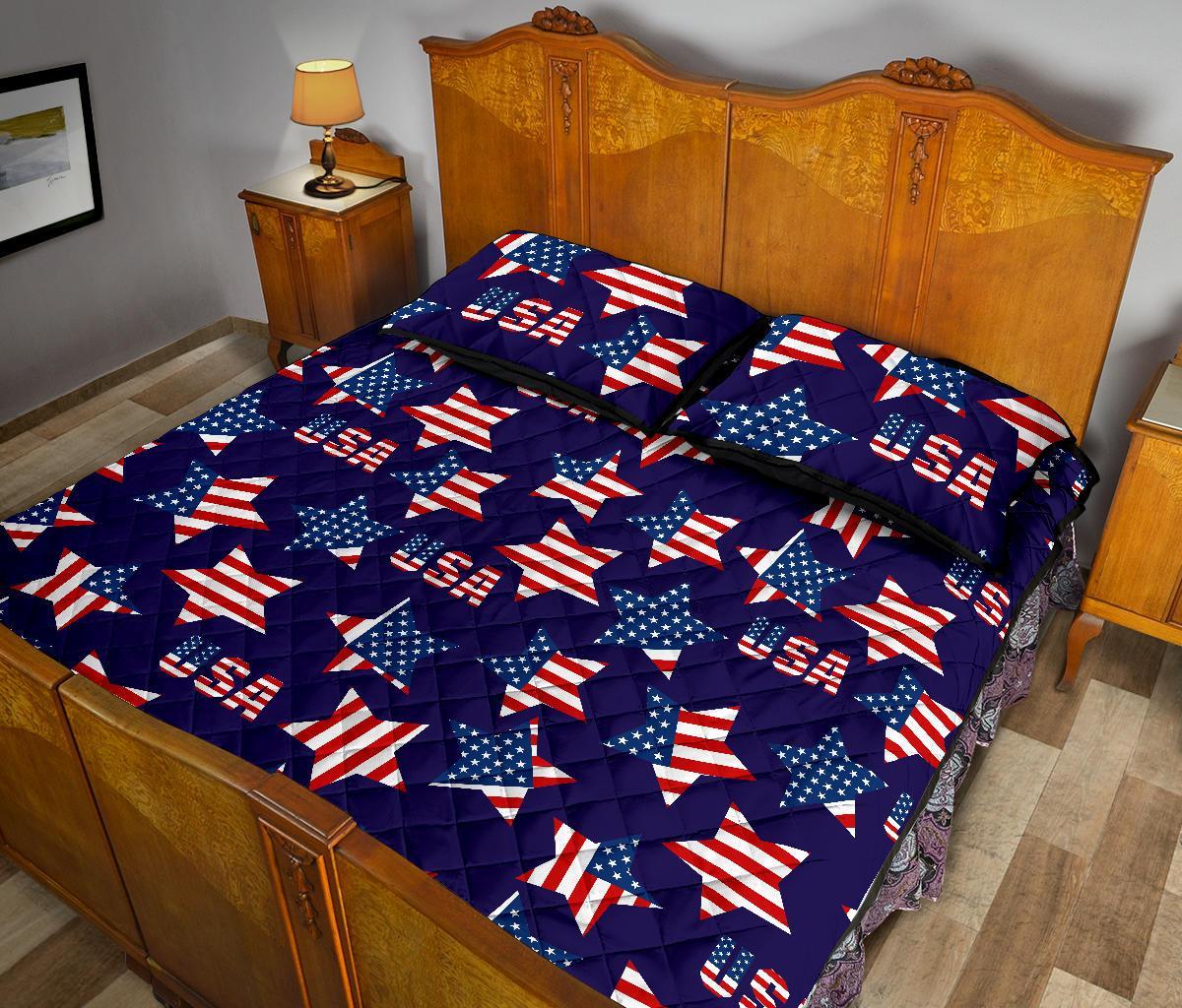 Patriot Usa Pattern Print Bed Set Quilt-grizzshop