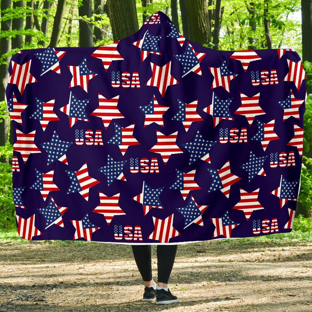 Patriot Usa Pattern Print Hooded Blanket-grizzshop