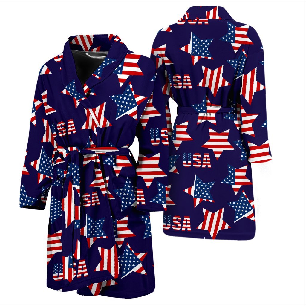 Patriot Usa Pattern Print Men Long Robe-grizzshop