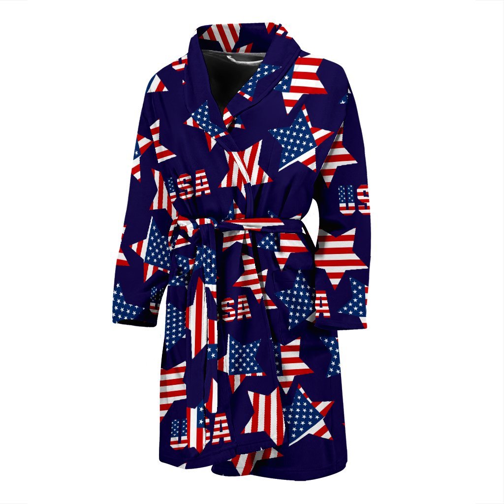 Patriot Usa Pattern Print Men Long Robe-grizzshop