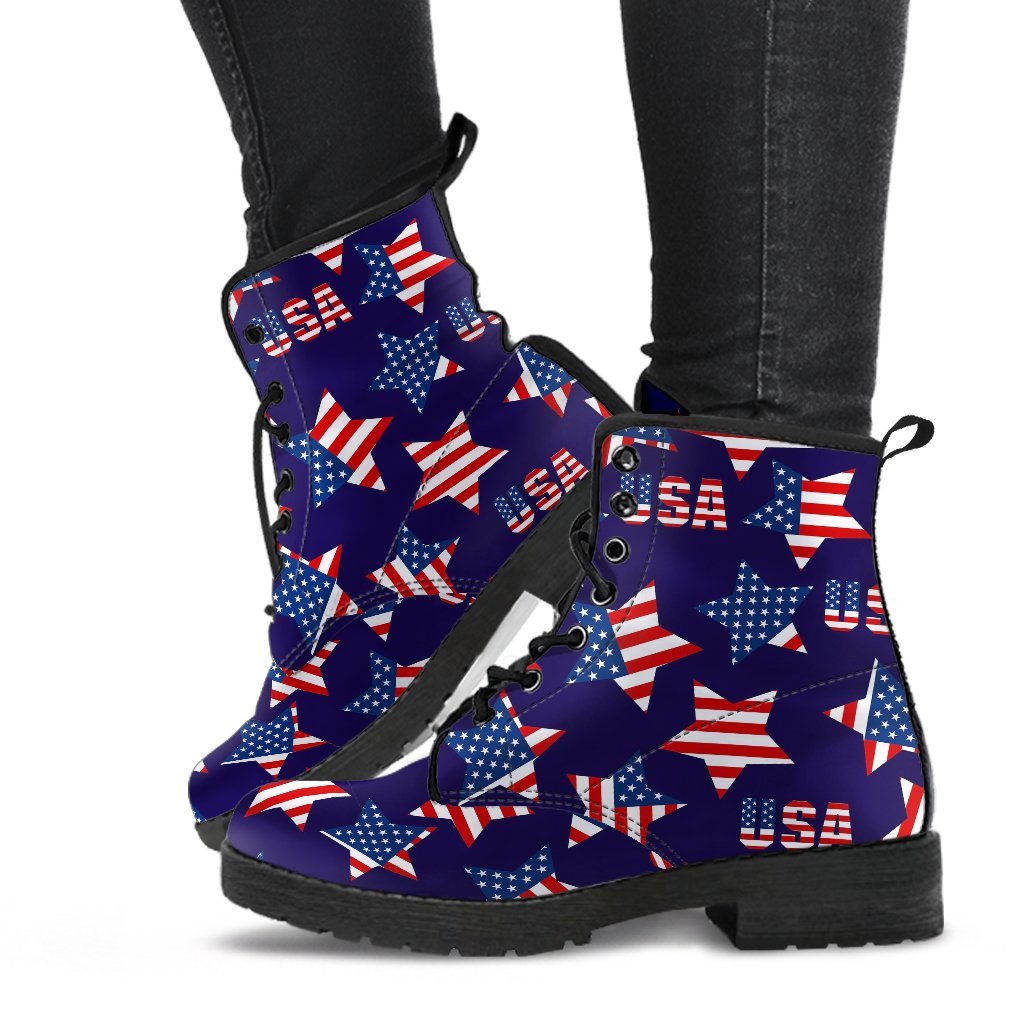 Patriot Usa Pattern Print Men Women Leather Boots-grizzshop