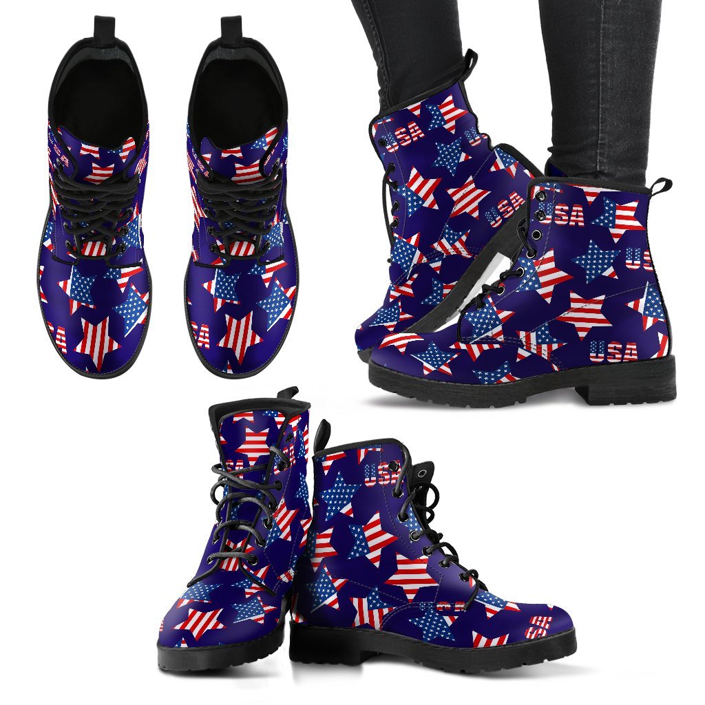 Patriot Usa Pattern Print Men Women Leather Boots-grizzshop