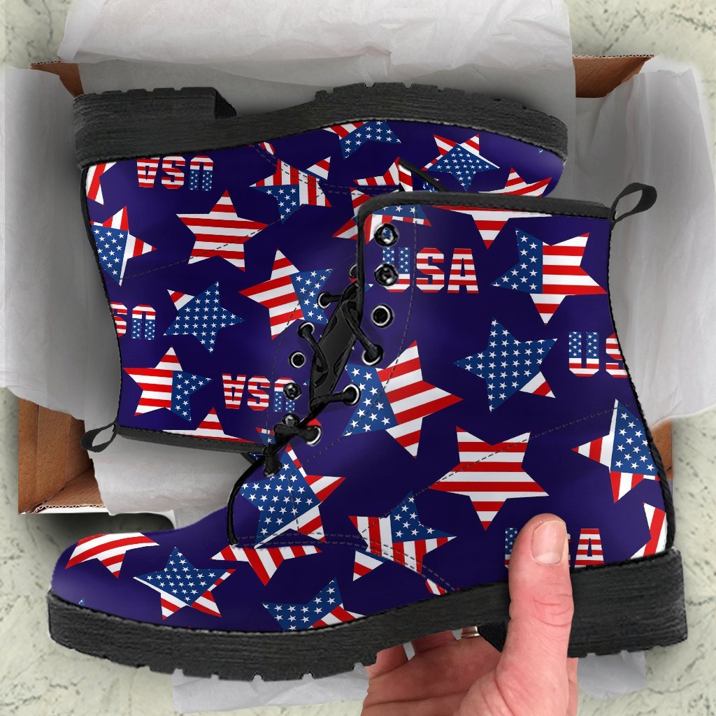 Patriot Usa Pattern Print Men Women Leather Boots-grizzshop