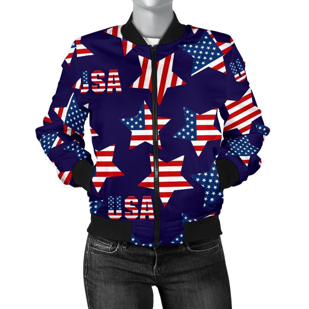 Patriot Usa Pattern Print Women Casual Bomber Jacket-grizzshop