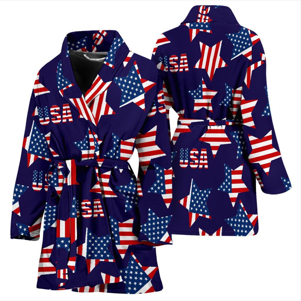 Patriot Usa Pattern Print Women Long Robe-grizzshop