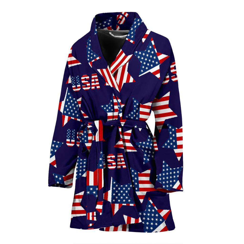 Patriot Usa Pattern Print Women Long Robe-grizzshop