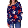 Patriot Usa Pattern Print Women Off Shoulder Sweatshirt-grizzshop