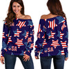 Patriot Usa Pattern Print Women Off Shoulder Sweatshirt-grizzshop