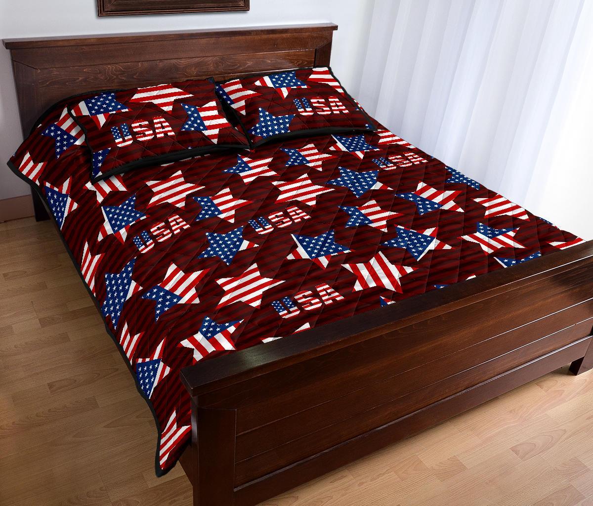 Patriot Usa Print Pattern Bed Set Quilt-grizzshop