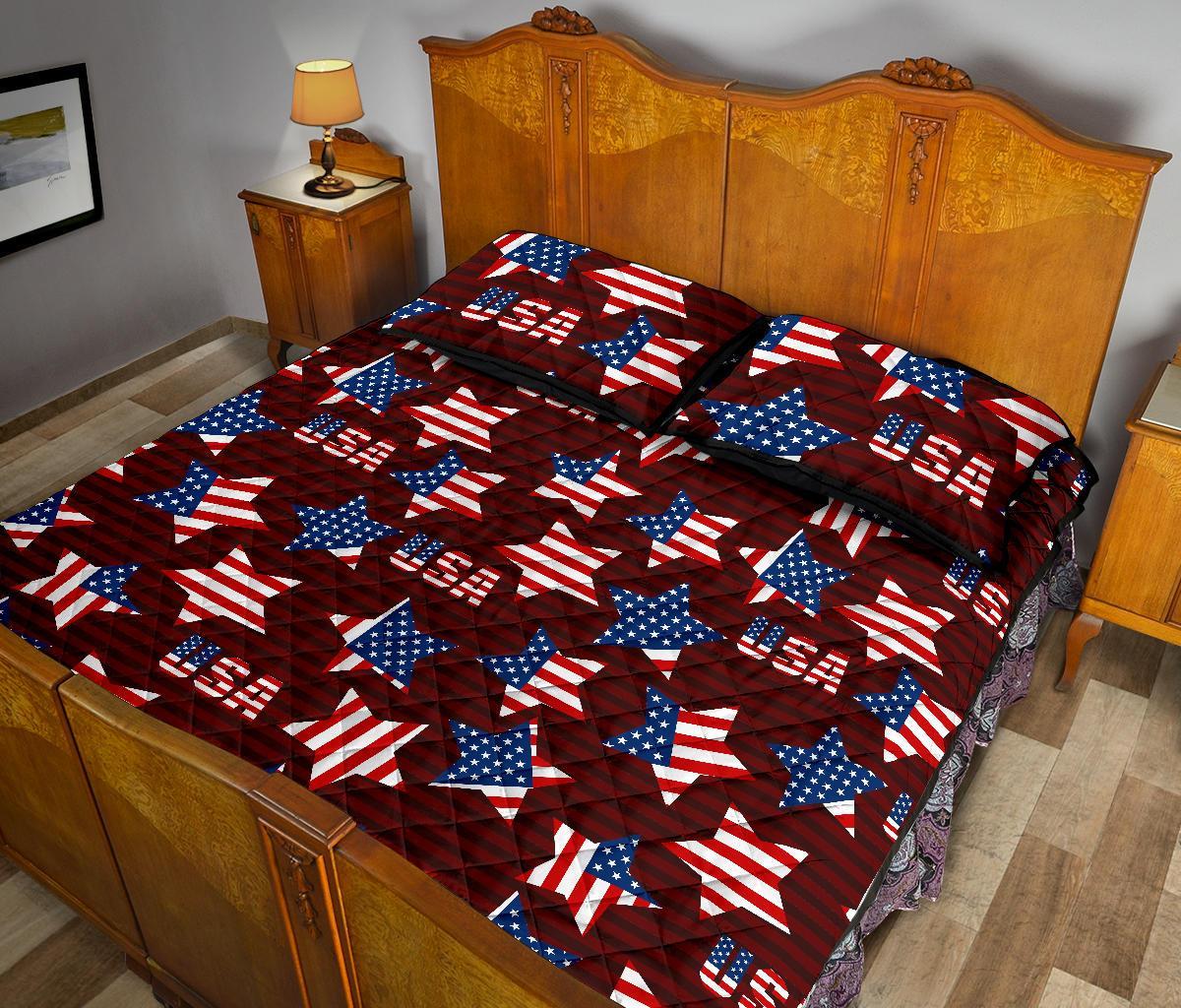 Patriot Usa Print Pattern Bed Set Quilt-grizzshop