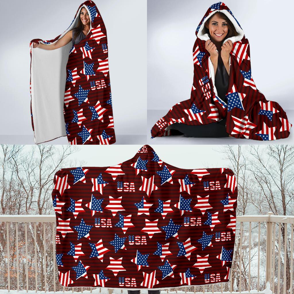 Patriot Usa Print Pattern Hooded Blanket-grizzshop