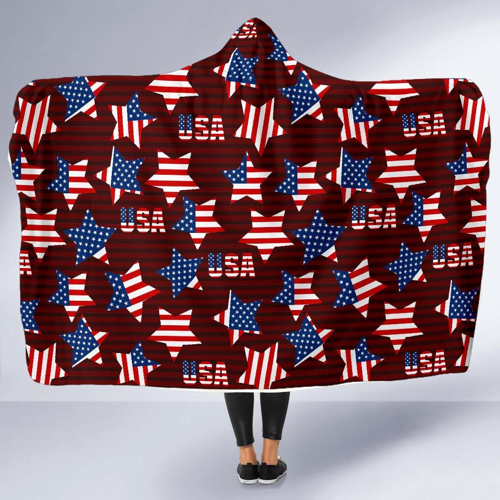 Patriot Usa Print Pattern Hooded Blanket-grizzshop