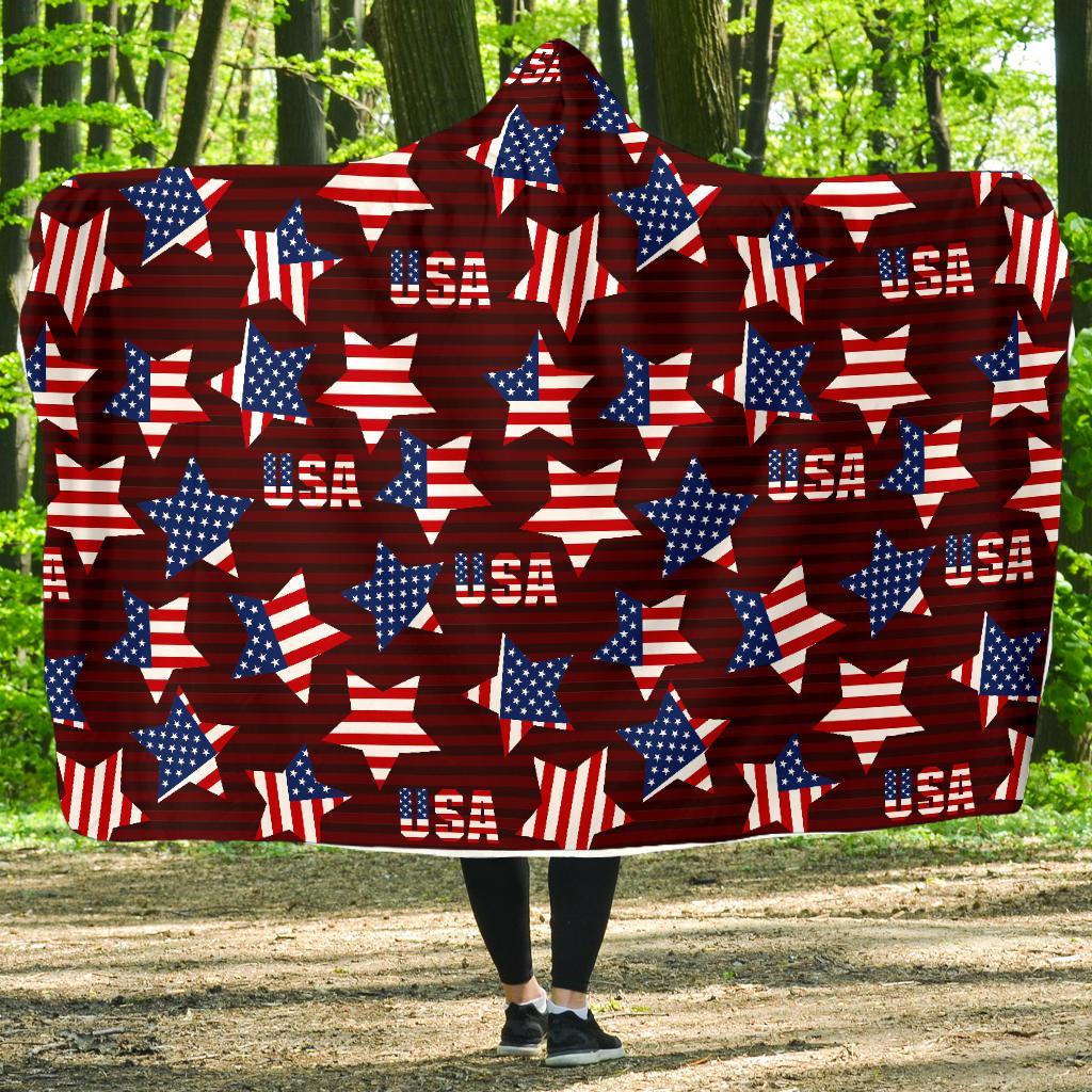 Patriot Usa Print Pattern Hooded Blanket-grizzshop