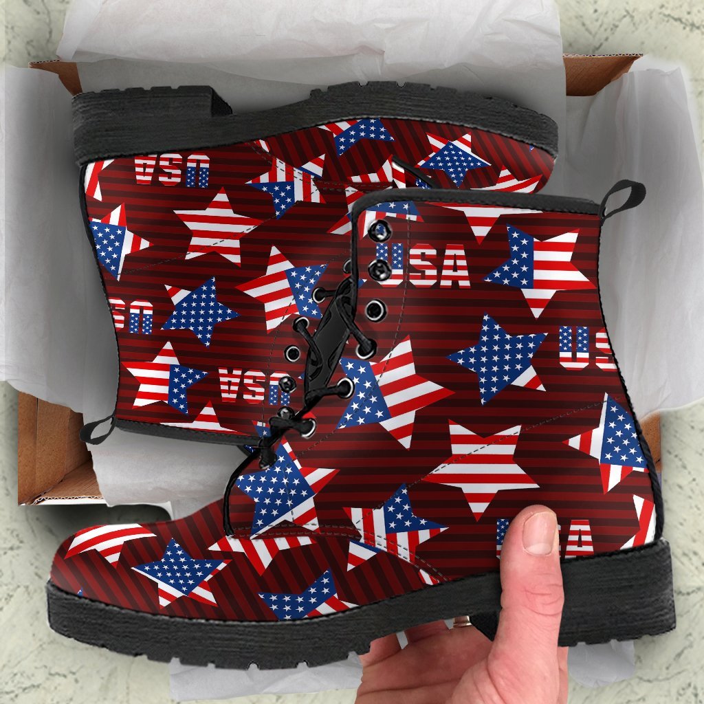 Patriot Usa Print Pattern Men Women Leather Boots-grizzshop