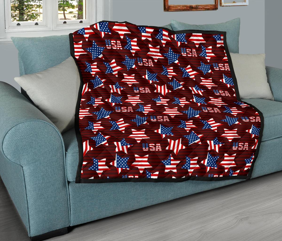 Patriot Usa Print Pattern Quilt-grizzshop