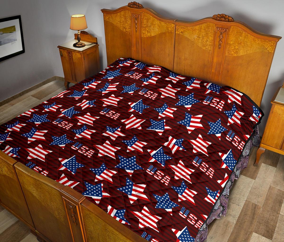 Patriot Usa Print Pattern Quilt-grizzshop