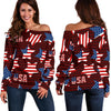 Patriot Usa Print Pattern Women Off Shoulder Sweatshirt-grizzshop