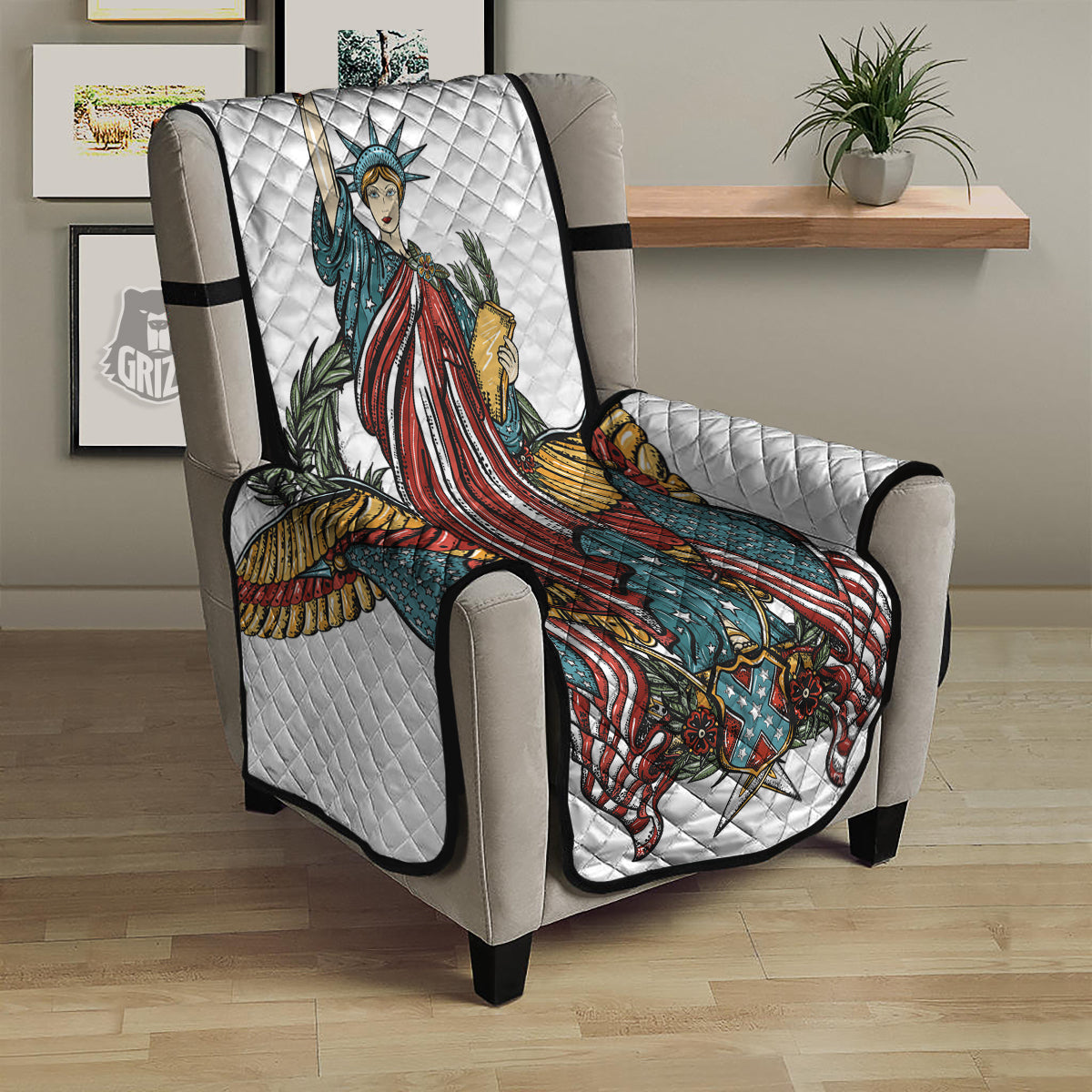 Patriotic Art Statue Of Liberty Print Armchair Protector-grizzshop