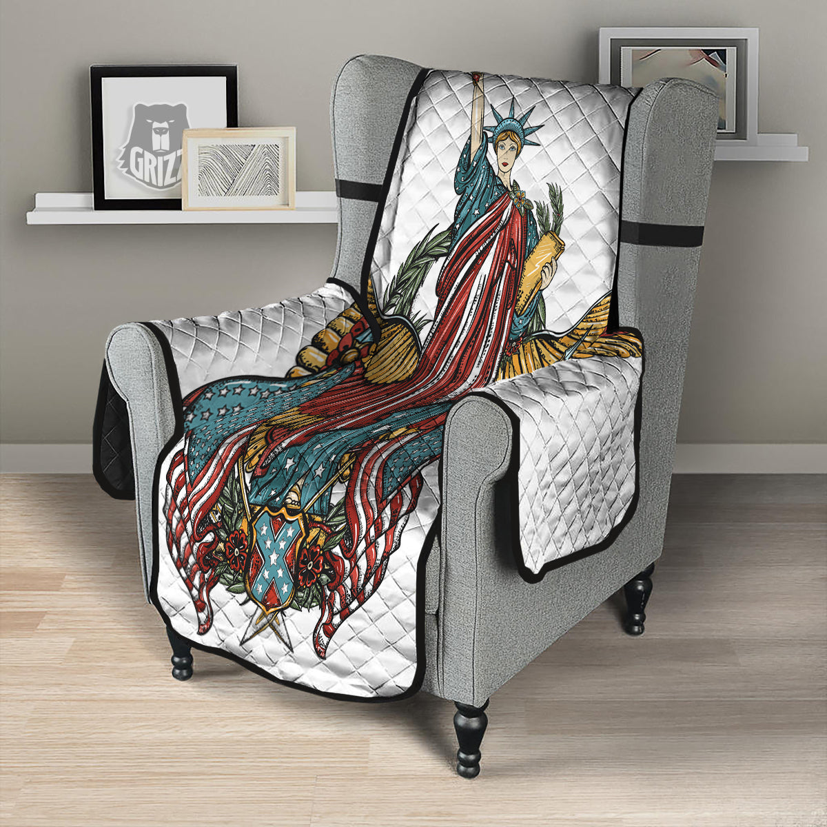 Patriotic Art Statue Of Liberty Print Armchair Protector-grizzshop