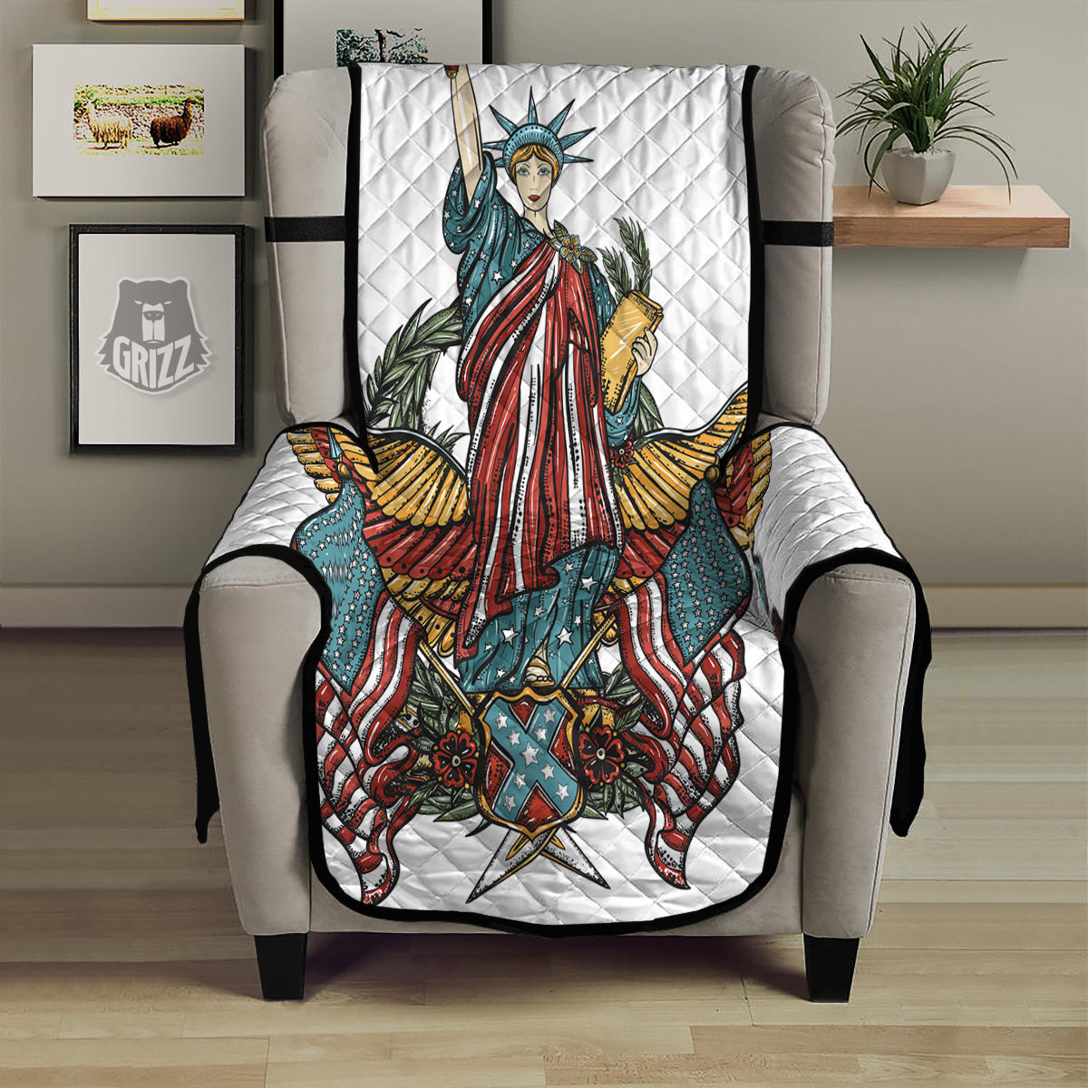 Patriotic Art Statue Of Liberty Print Armchair Protector-grizzshop