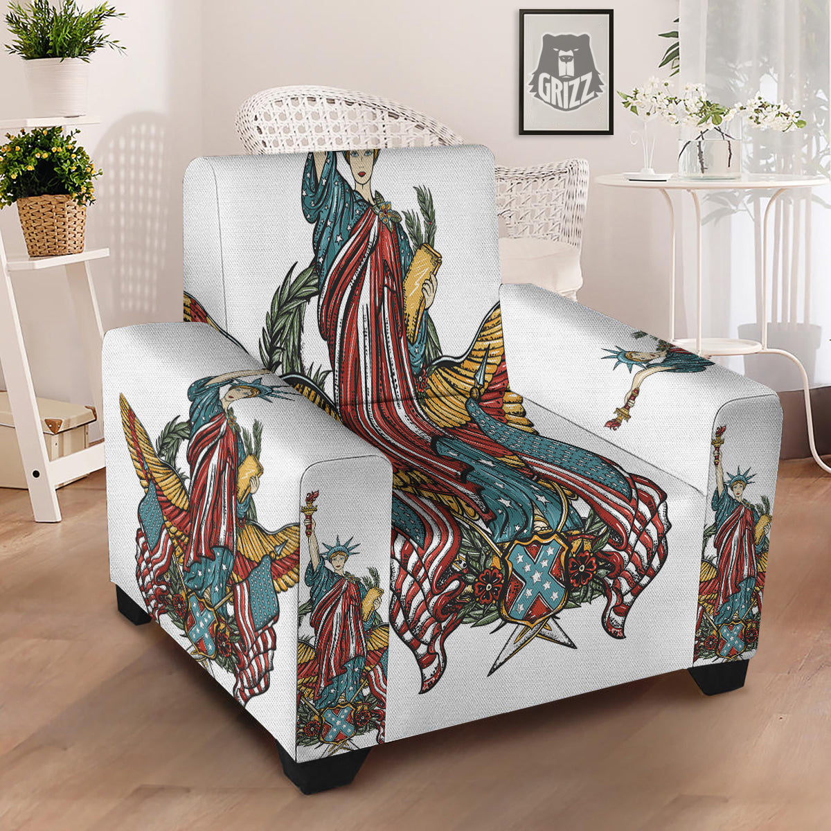 Patriotic Art Statue Of Liberty Print Armchair Slipcover-grizzshop