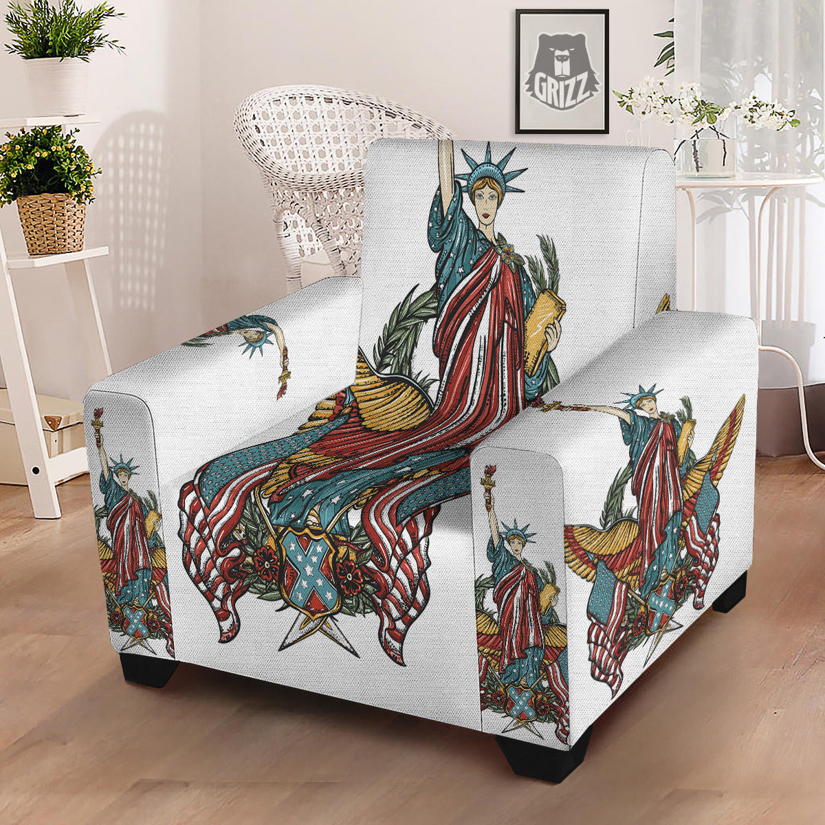 Patriotic Art Statue Of Liberty Print Armchair Slipcover-grizzshop