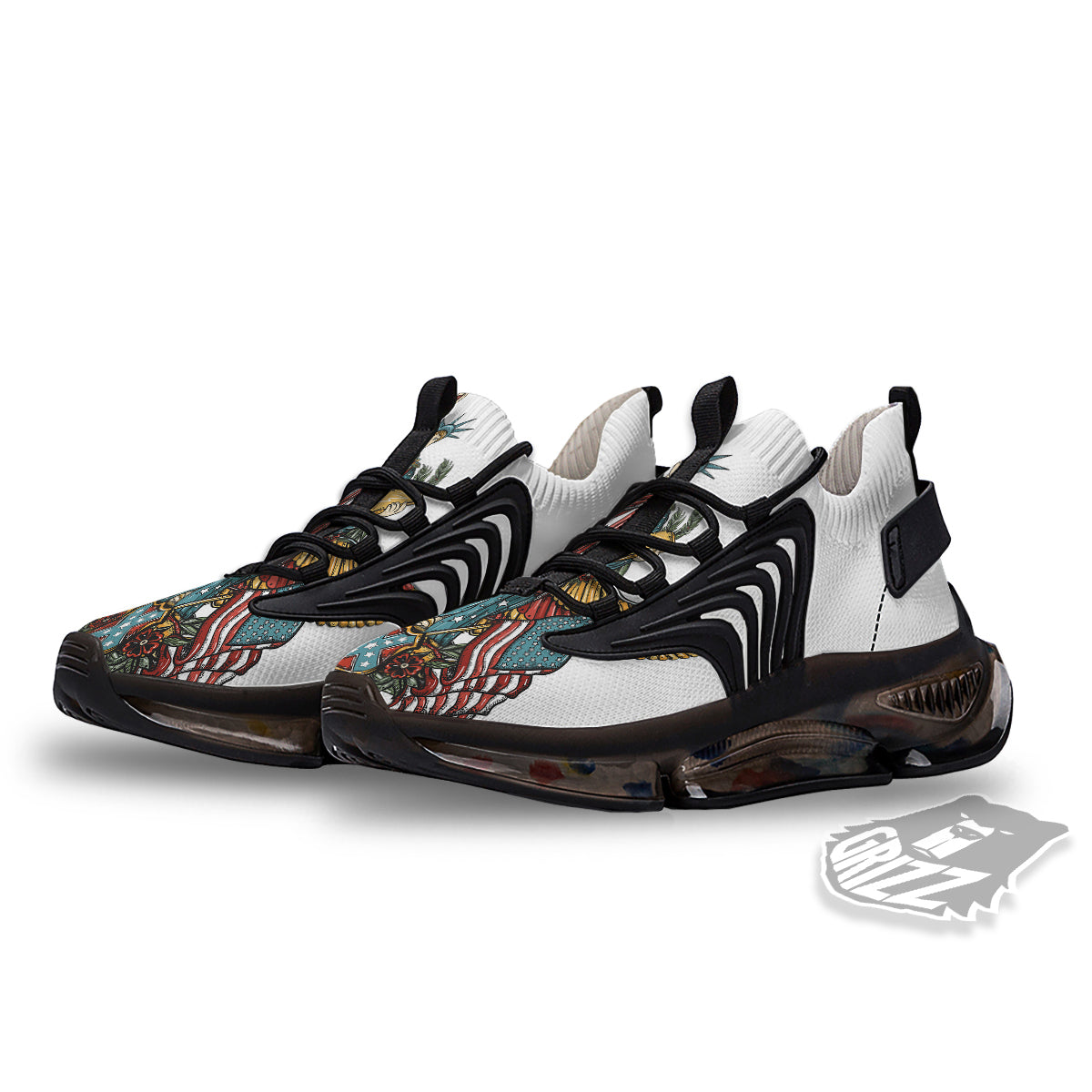 Patriotic Art Statue Of Liberty Print Black Gym Shoes-grizzshop